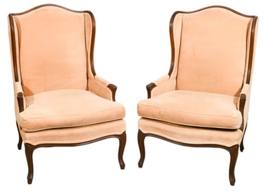 Pair Vintage Upholstered Wingback Chairs