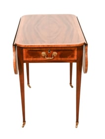 Satin Wood Drop Leaf Side Table with 2 Drawers