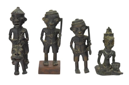 4 Antique African Yoruba Bronze Statues
