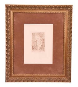 Antique Puvis de Chavannes Etching Standing Nude