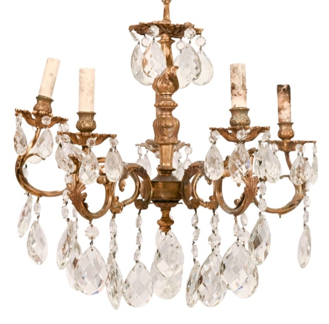Vintage Rococo Bronze Crystal 5 Light Chandelier (1 of 10)