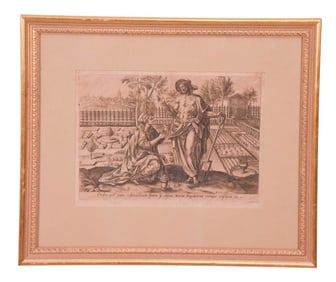 Maerten de Vos Antique Engraving Christ in Garden