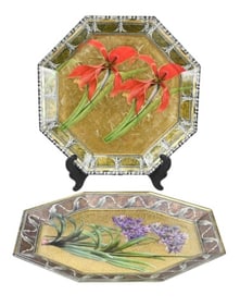2 Scott Potter Signed Decoupage Painted Platters