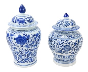 2 Chinese Blue & White Porcelain Ginger Jars