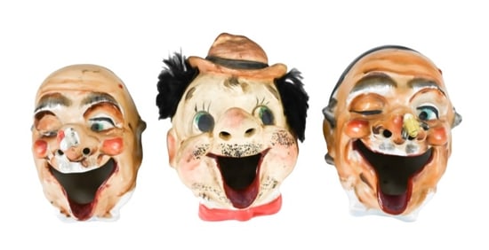 3 Vintage Clown Hand Painted Porcelain Ashtrays