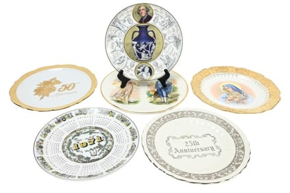 6 Antique Cabinet Plates Includes Wedgwood
