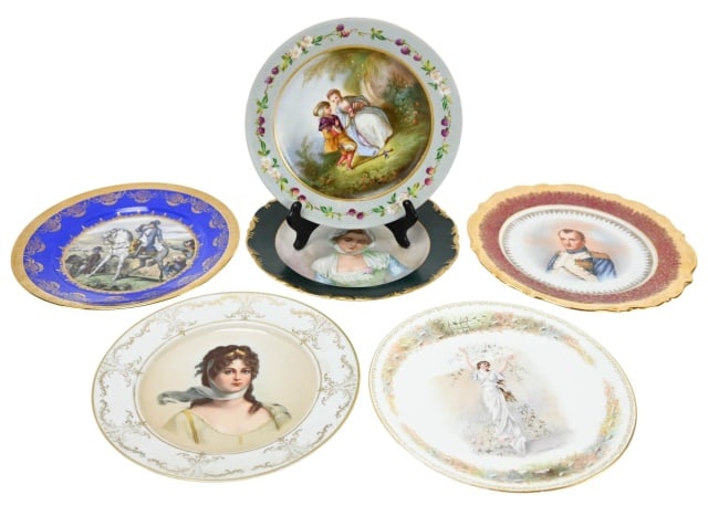 6 Antique Cabinet Plates Inc Napoleon, Limoges: 6 Antique Cabinet Plates Includes Portrait, Napoleon and Limoge Plates. Measure 10 inches in diameter.