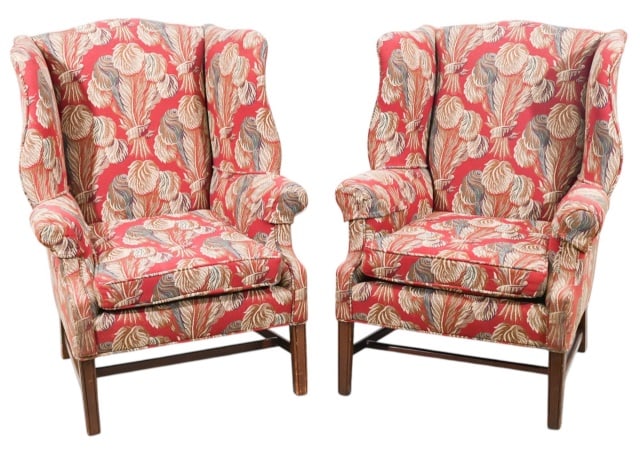 Pair Custom Upholstered Wingback Chairs (1 of 15)