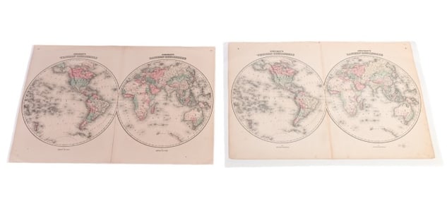 2 Johnson & Ward Eastern Western Hemisphere Maps