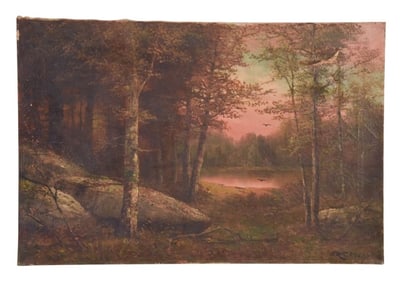 Antique O. R. Crosby Signed Oil Painting Forest