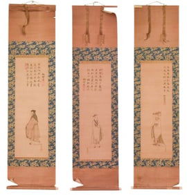 3 Antique 19th C Chinese Screens Featuring Scholar