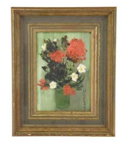 V. Georges Franz Signed Oil Painting Still Life: V. Georges Franz Signed Oil Painting of Still Life in Period Frame. Framed measures 8 inches x 10 inches.