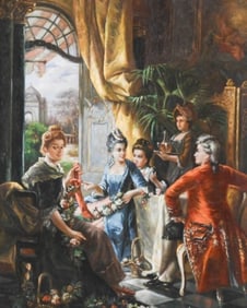 In the Style Herpfer Oil Painting Weaving Garlands