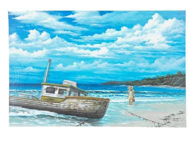 Signed Burgis "Beachcomber" Painting on Paper