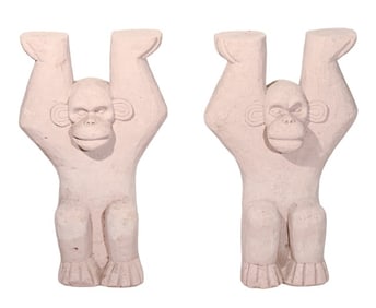 Pair Cast Concrete Monkey Statue Table Bases