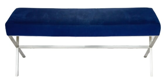 Custom Upholstered X Form Chrome Base Bench