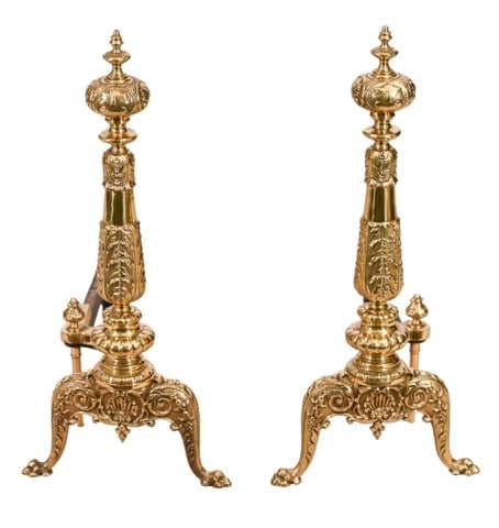 Pair French Regency Gilt Brass Ornate Andirons (1 of 9)