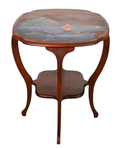 Oriental Style Carved Hand Painted Two-Tier Table (1 of 8)
