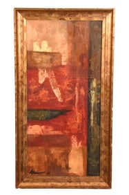 Signed Abstract Acrylic Painting on Board Framed