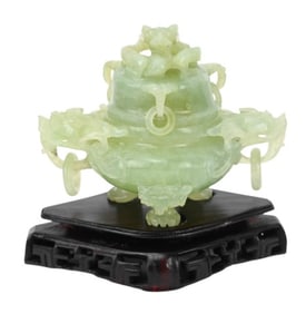 Chinese Carved Jade Footed Incense Burner