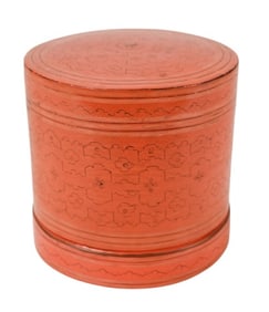 Antique Burmese Red Lacquer Ware Betel Box