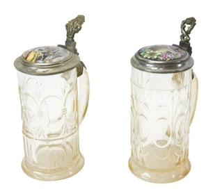 2 Antique 19th C German Glass Beer Steins