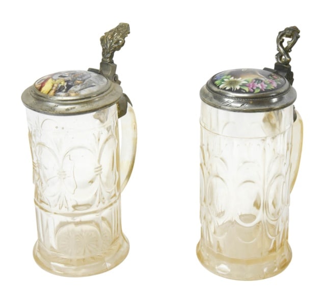 2 Antique 19th C German Glass Beer Steins (1 of 11)