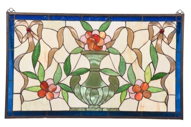 Stained Glass Hanging Panel Featuring Flowers Urn (1 of 8)