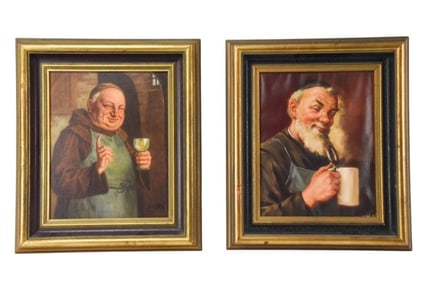 Pair Drinking Friars Framed Giclees Faust, Einbech