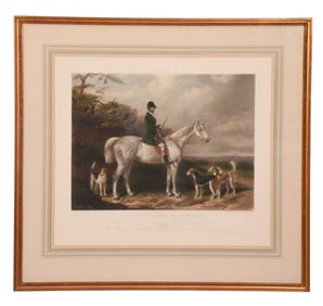 Antique Barraud Hacker Color Engraving Hunt Scene
