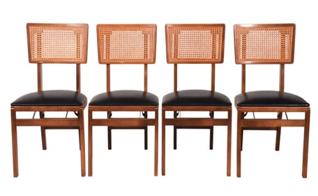 4 Mid Century Stakmore Cane Back Folding Chairs