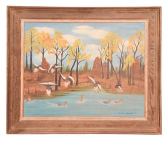 Gretchen Kneeter Signed Folk Art Oil Painting