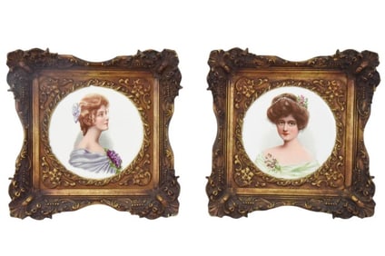 Pair Porcelain Hand Painted Portrait Plates