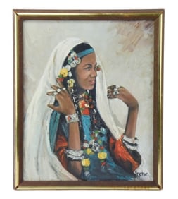 Irene Signed Oil Painting Portrait Moroccan Berber