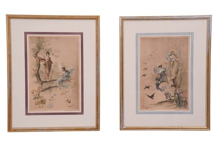 Pair Antique E. Buonicourt Framed Pages w Fairies