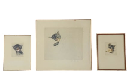 Guido Gruenwald Signed 1930's Lithographs of Cats