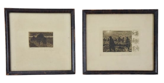 2 Georges Barriere Signed Engravings WWI Trenches