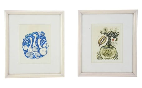 Pair Kenji Ushiku Signed Engravings Framed