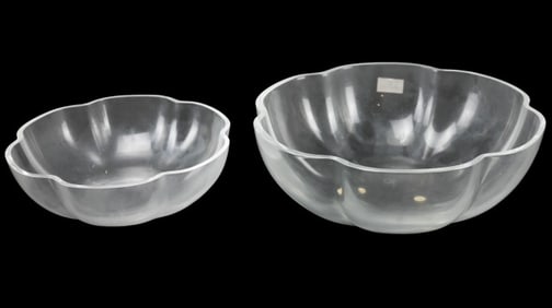 Pair Baccarat France Signed Crystal Daisy Bowls
