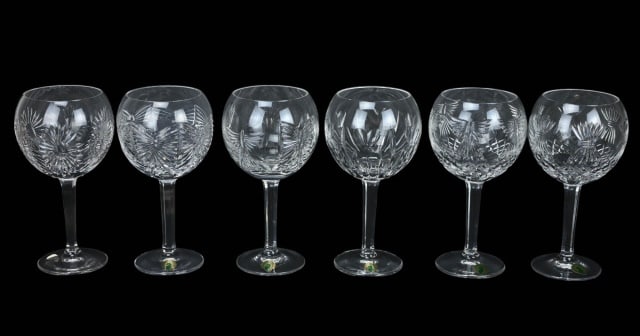 Waterford Crystal Millennium Collection Glassware: 6 Waterford Crystal Millennium Collection Large Red Wine Goblets. Wine Glass measure 8 inches x 5 inches.