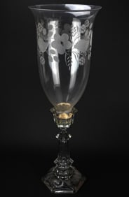 Antique 24" Pedestal Hurricane Lamp w Etched Shade