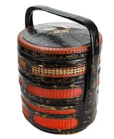 Japanese Hand Painted Red & Black Wedding Basket
