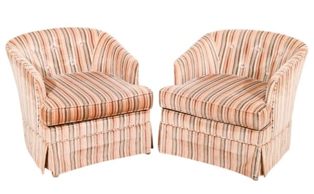 2 Vintage Striped Velvet Lounge Chairs on Casters