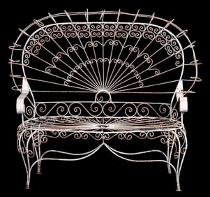 Antique Victorian Fan Back Wire Garden Bench