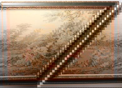 Framed Vintage French Rococo Style Tapestry