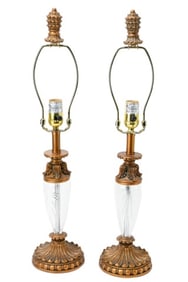 Pair Glass and Craved Resin Table Lamps