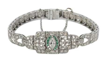 Platinum Diamond and Emerald Bracelet