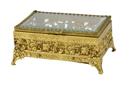 Regency Style Ormolu Beveled Glass Jewelry Box