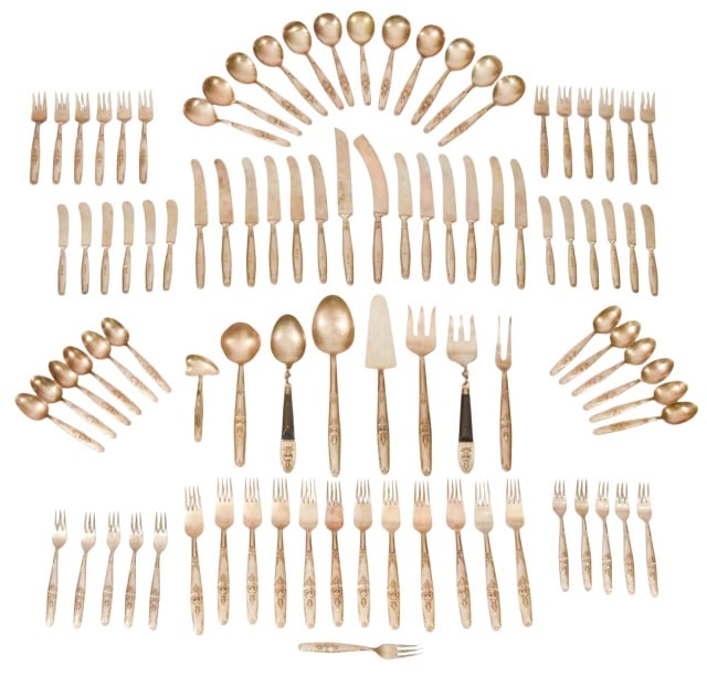 Brass Cutlery Set for 12 Thailand w Buddha Pattern (1 of 14)