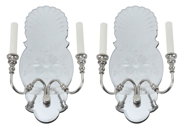 2 Georgian Style Wheel Cut Mirrored Back Sconces (1 of 15)